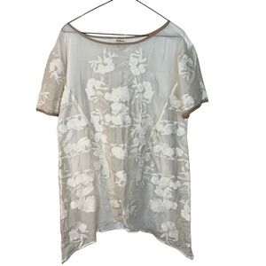 Sundance Silk Cotton Blend Embroidered Floral Short Sleeve Sheer Top Size Medium